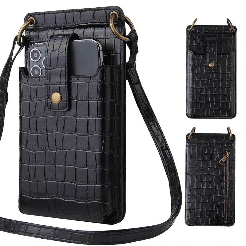 ooobag black croc leather phone bag